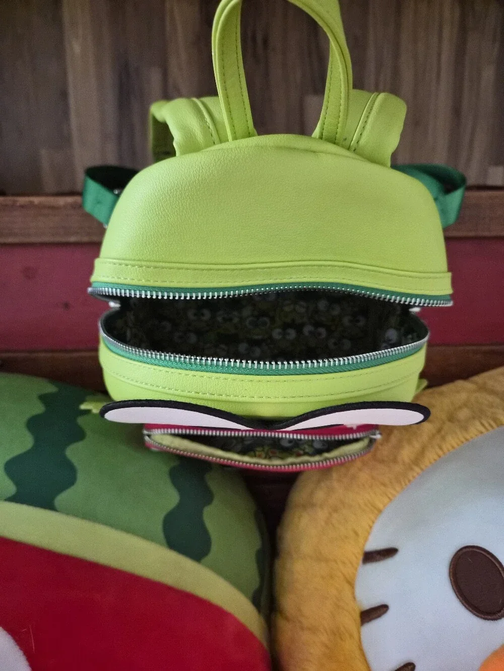 Sanrio Keroppi Loungefly Backpack with Pink & White Striped Pocket